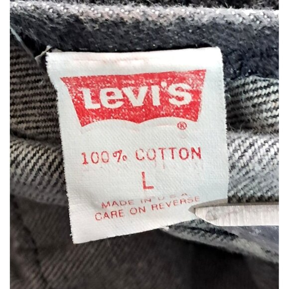 Vintage Levis Jean Jacket Acid Wash Black Denim Size L 1980s Epaulets Cropped - Picture 2 of 13